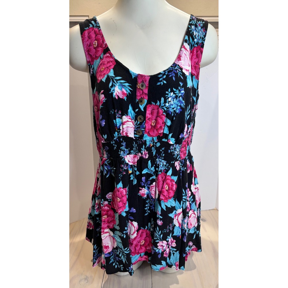Torrid Black Pink Floral Babydoll Tank Top Smocked Waist Plus Size 0 17325810